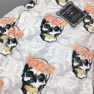 Halloween Sugar Skull Pink Floral Throw Blanket MicroFleece Gray Day Dead 60x70